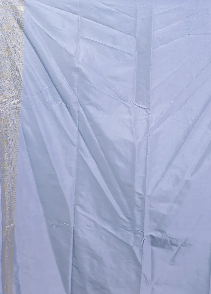 Blue Dupion Silk Saree With Blouse Piece - Image 5