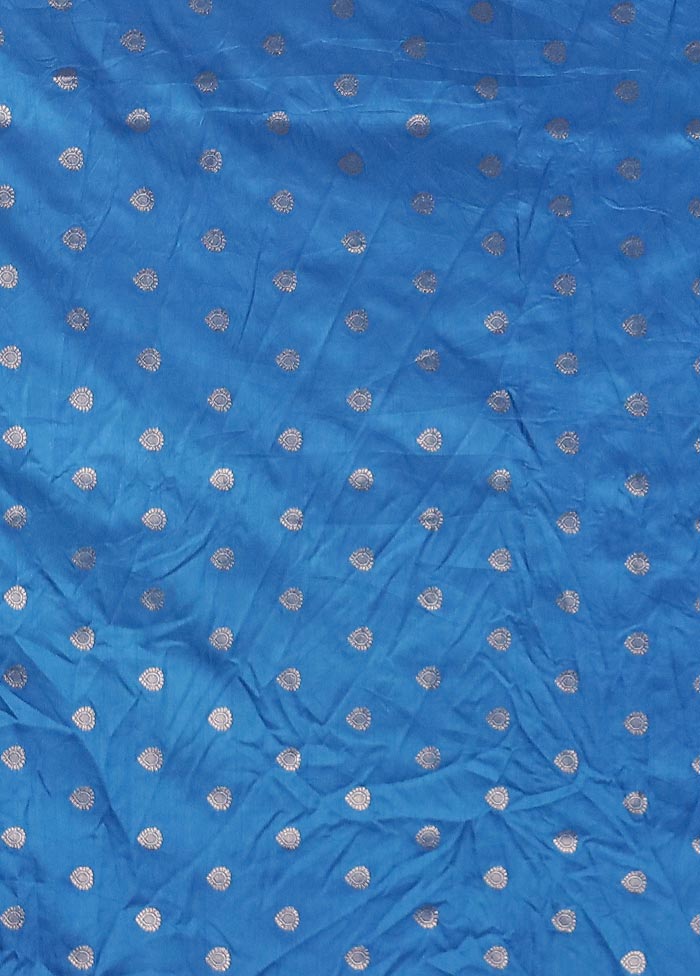 Blue Dupion Silk Saree With Blouse Piece - Image 5