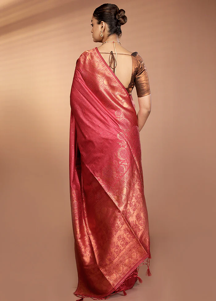 Blue Dupion Silk Saree With Blouse Piece - Image 3