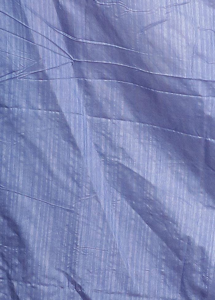 Blue Dupion Silk Saree With Blouse Piece - Image 5