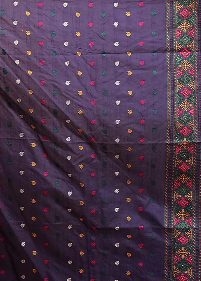Blue Dupion Silk Saree With Blouse Piece - Image 5