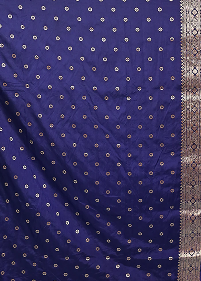 Blue Dupion Silk Saree With Blouse Piece - Image 5