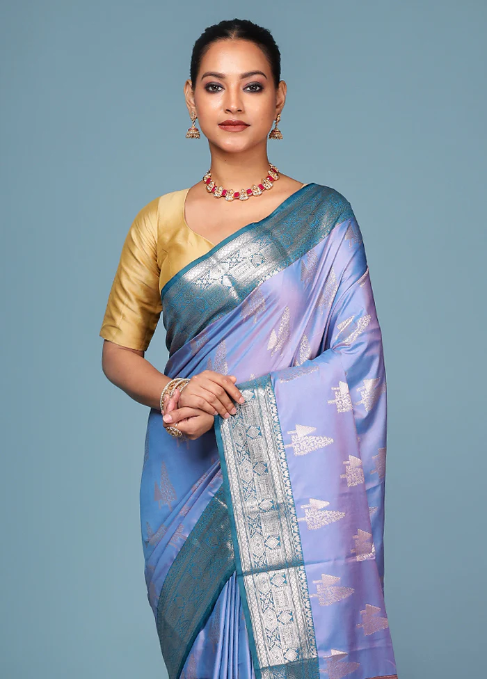 Blue Dupion Silk Saree With Blouse Piece