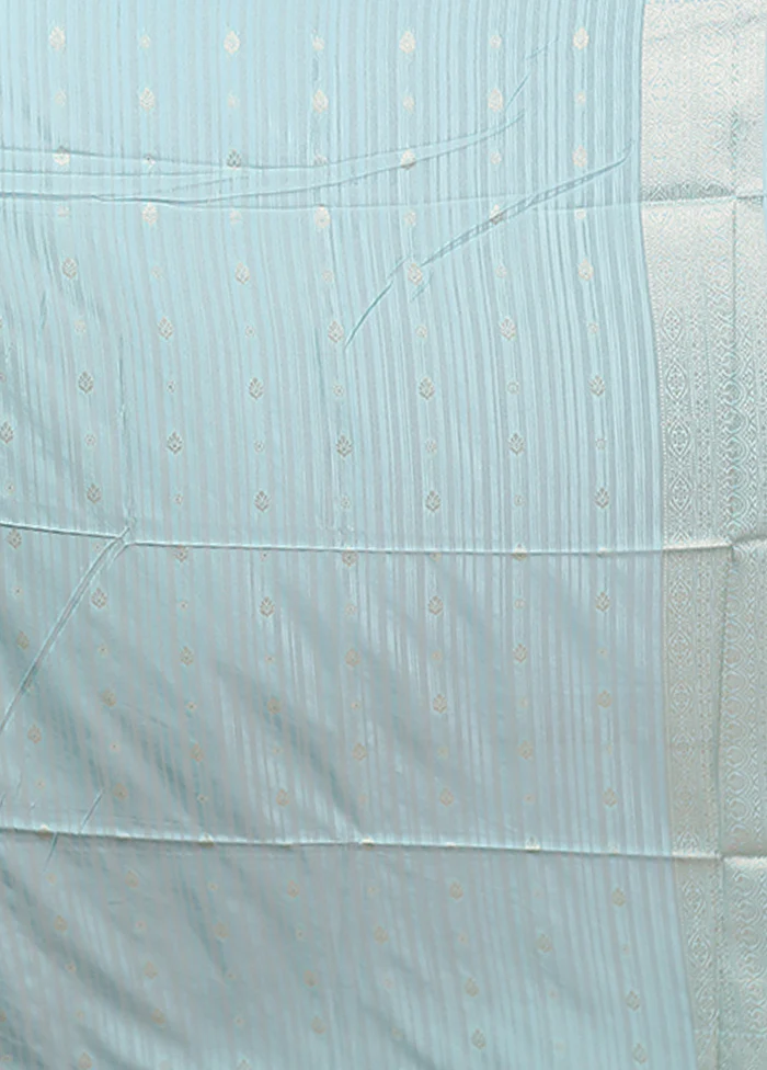 Blue Dupion Silk Saree With Blouse Piece - Image 5