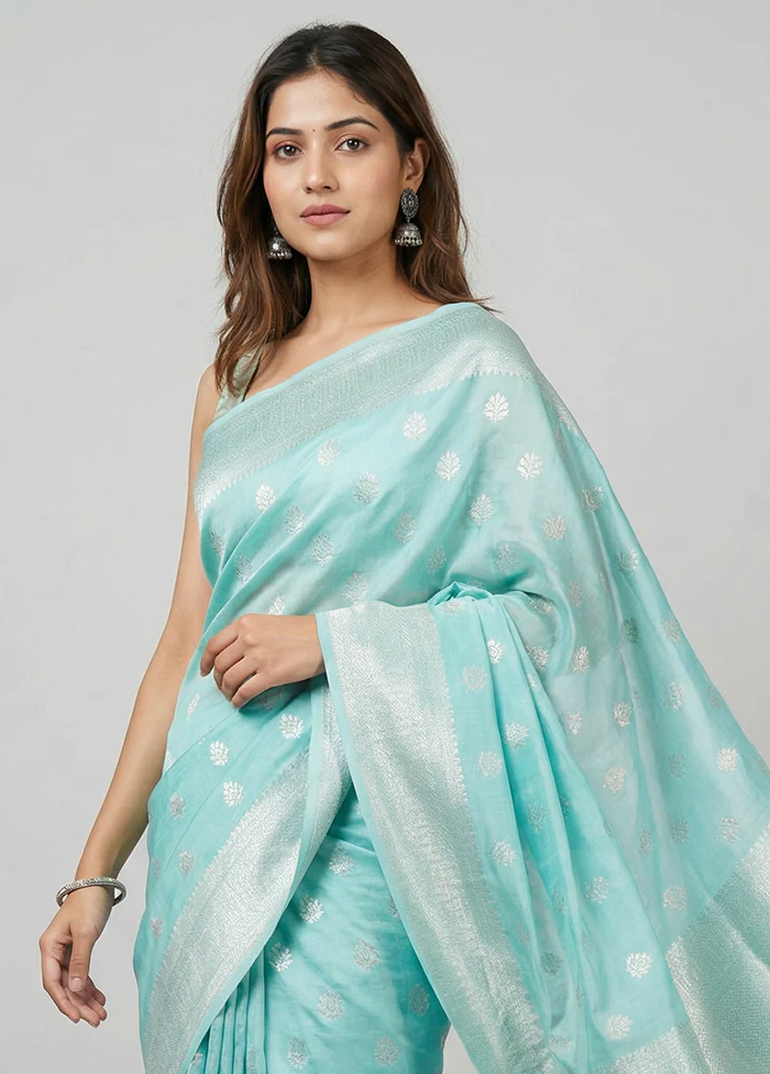 Blue Dupion Silk Saree With Blouse Piece - Image 2