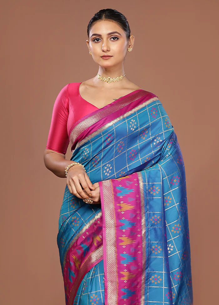 Blue Dupion Silk Saree With Blouse Piece