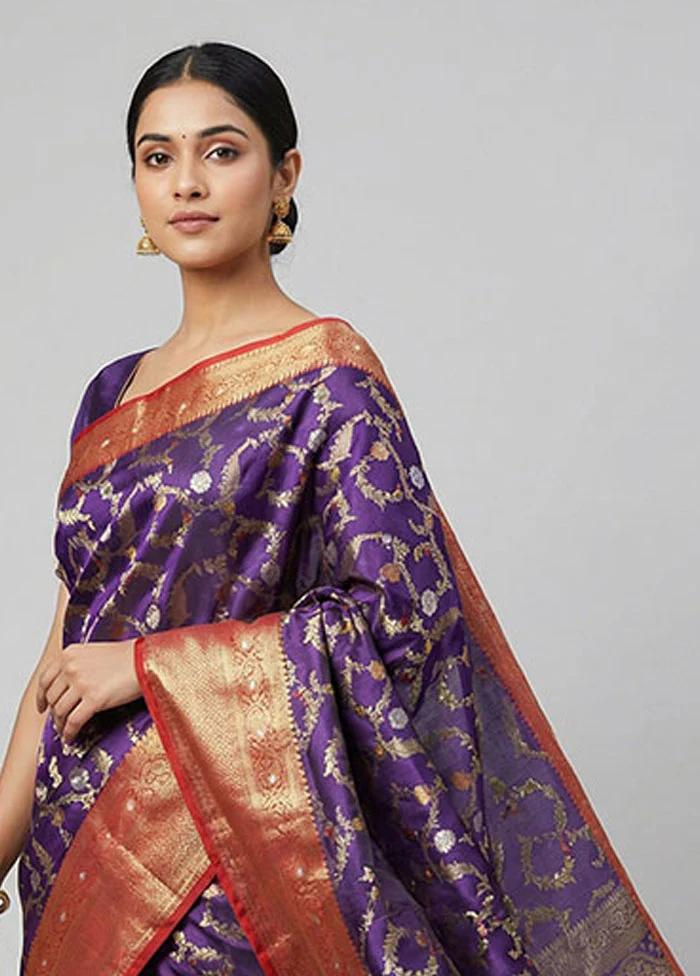 Blue Dupion Silk Saree With Blouse Piece - Image 2