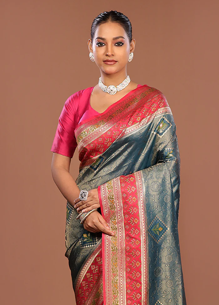 Blue Dupion Silk Saree With Blouse Piece