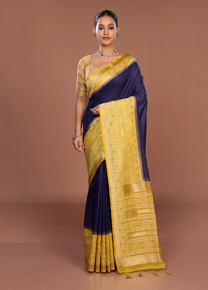 Blue Dupion Silk Saree With Blouse Piece - Image 2
