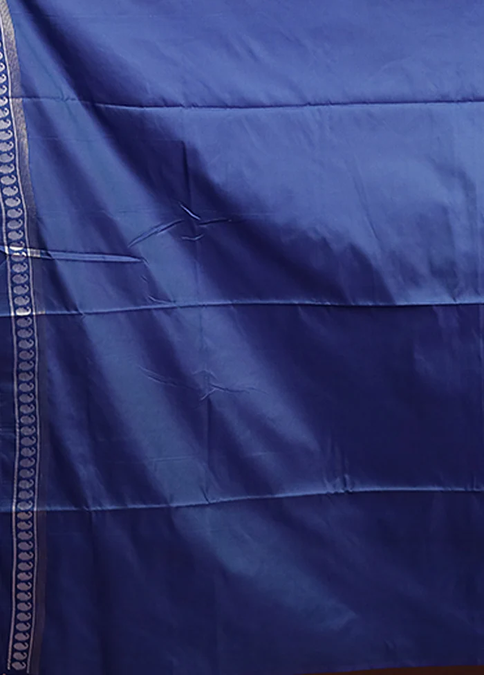 Blue Dupion Silk Saree With Blouse Piece - Image 5