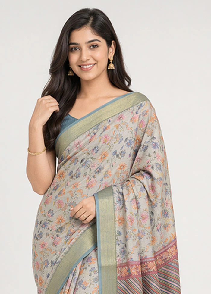 Blue Dupion Silk Saree With Blouse Piece - Image 2
