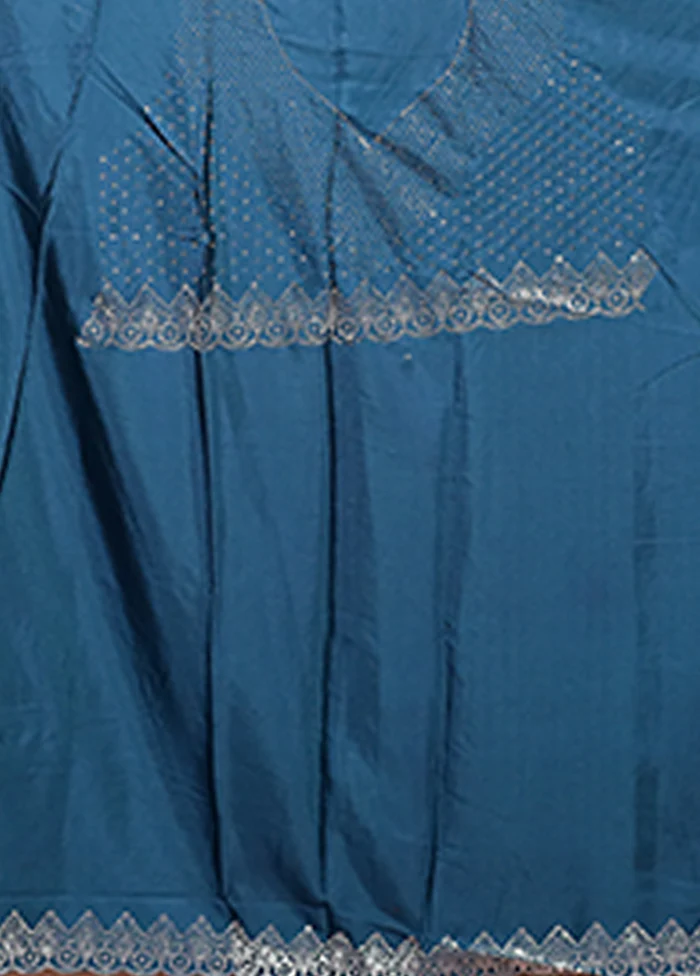Blue Dupion Silk Saree With Blouse Piece - Image 5
