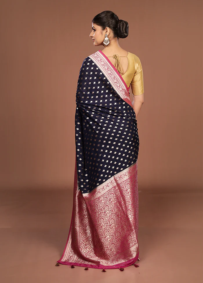Blue Dupion Silk Saree With Blouse Piece - Image 3