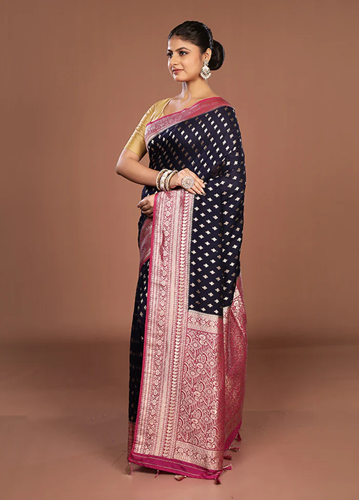 Blue Dupion Silk Saree With Blouse Piece - Image 4