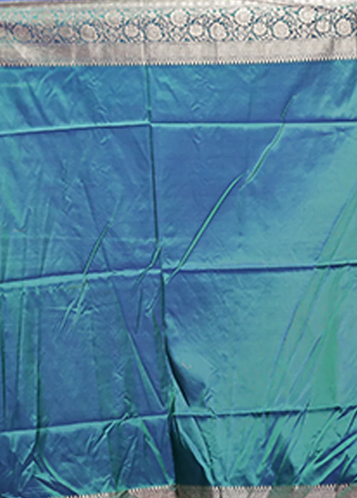 Blue Dupion Silk Saree With Blouse Piece - Image 5