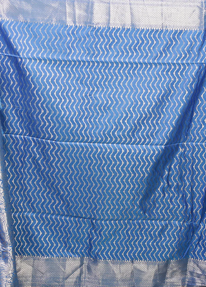 Blue Dupion Silk Saree With Blouse Piece - Image 5