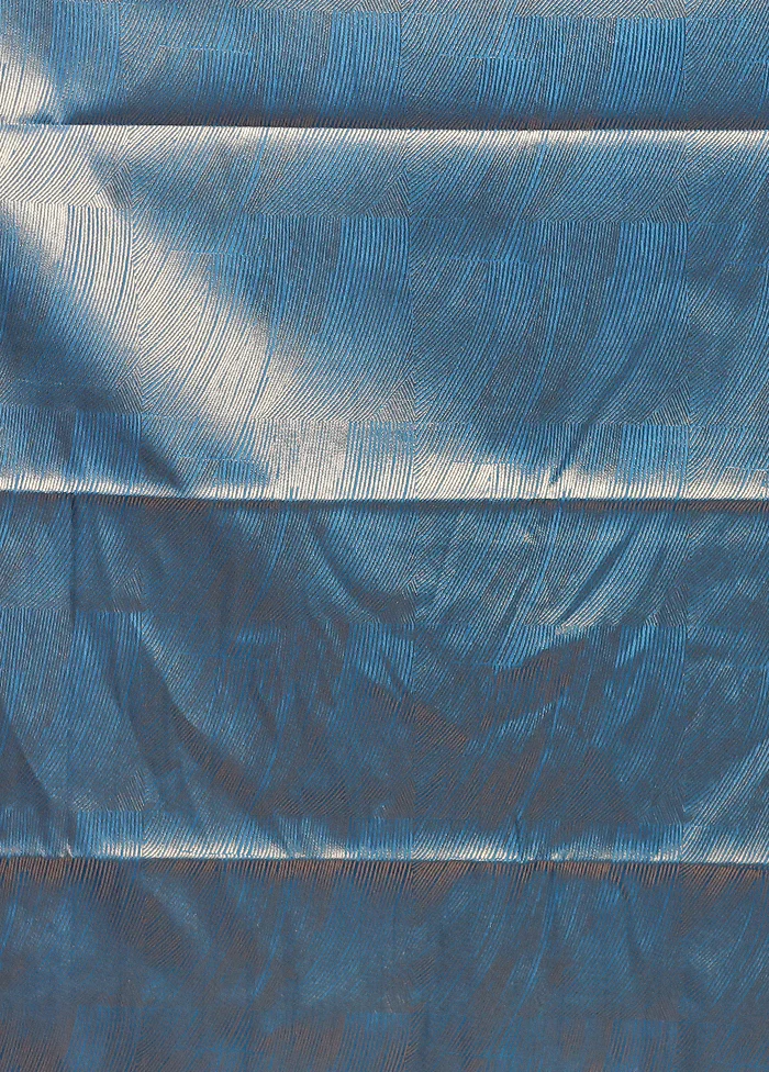 Blue Dupion Silk Saree With Blouse Piece - Image 5