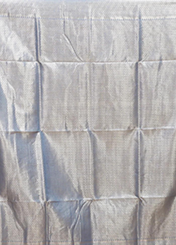 Blue Dupion Silk Saree With Blouse Piece - Image 5