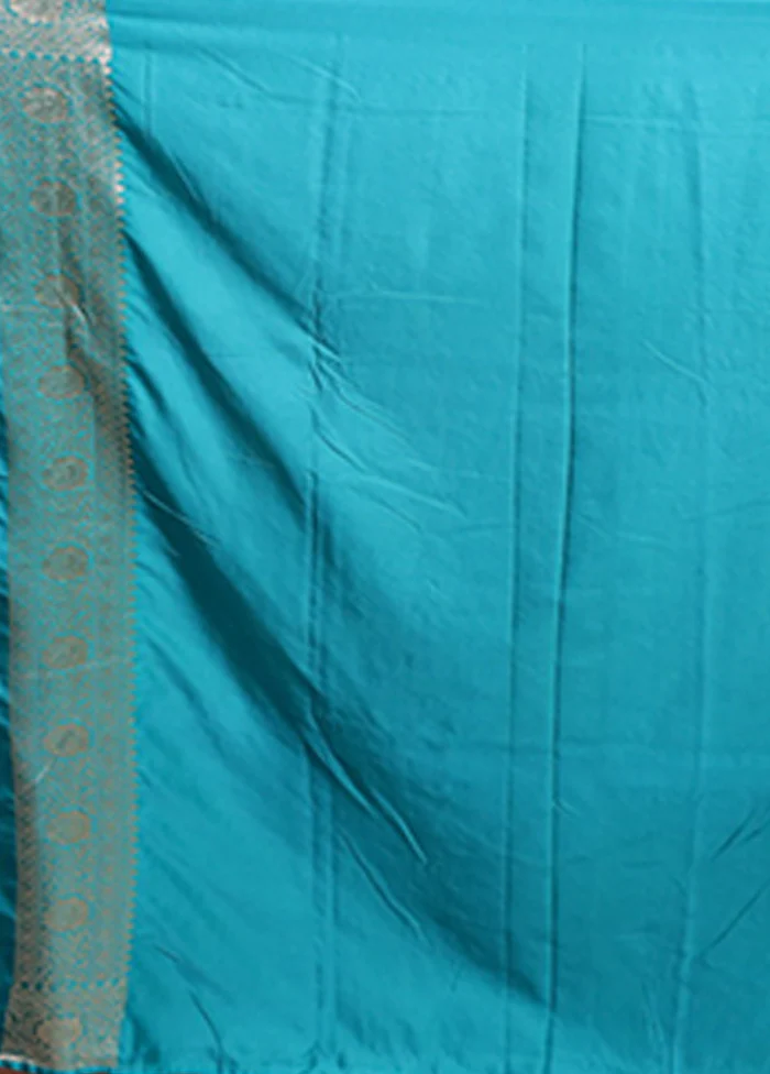 Blue Dupion Silk Saree With Blouse Piece - Image 5