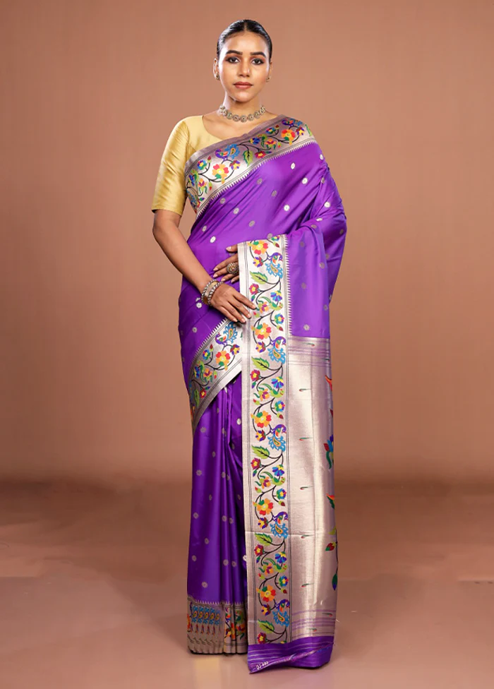 Blue Dupion Silk Saree With Blouse Piece - Image 2