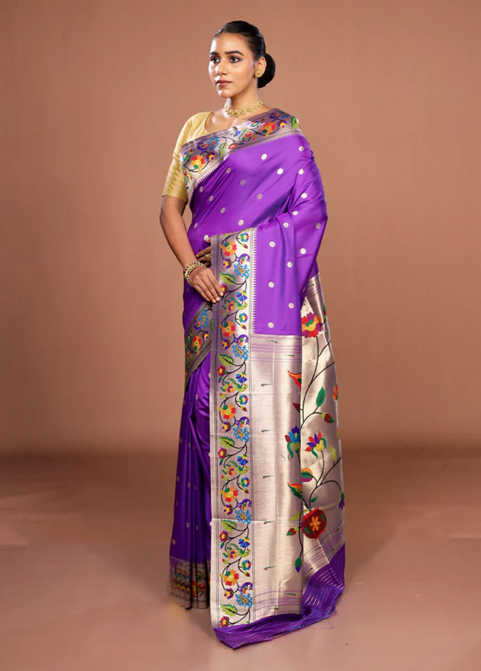 Blue Dupion Silk Saree With Blouse Piece - Image 4