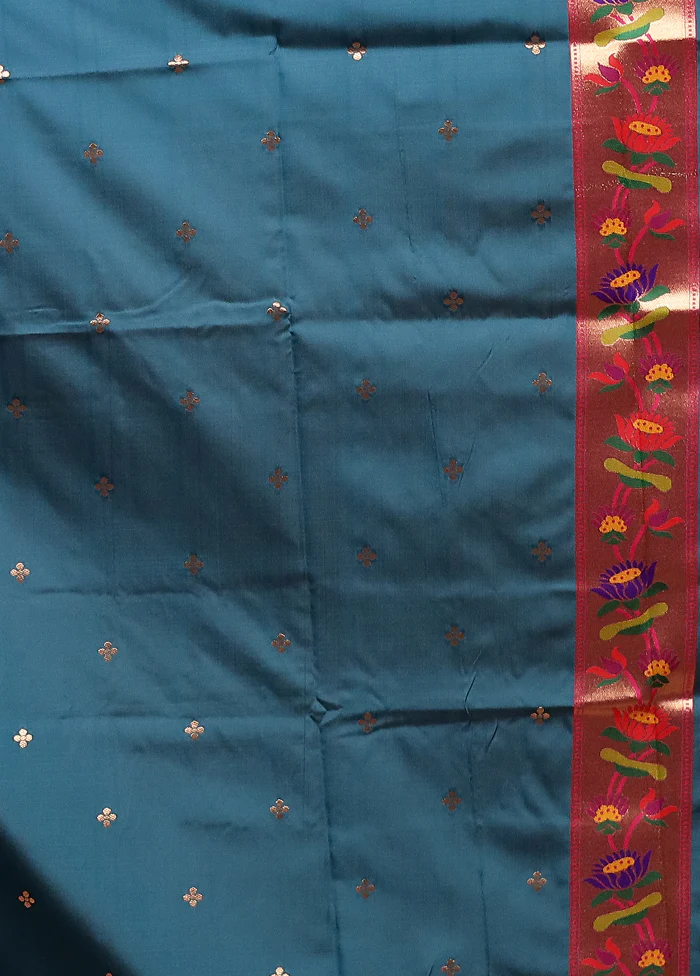 Blue Dupion Silk Saree With Blouse Piece - Image 5