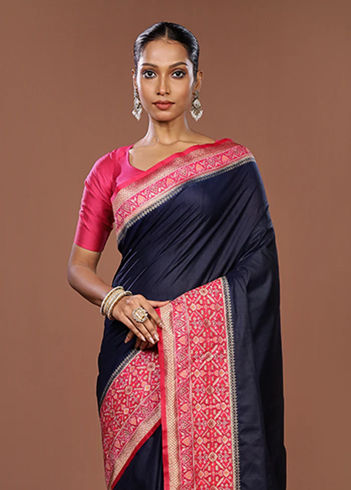 Blue Dupion Silk Saree With Blouse Piece