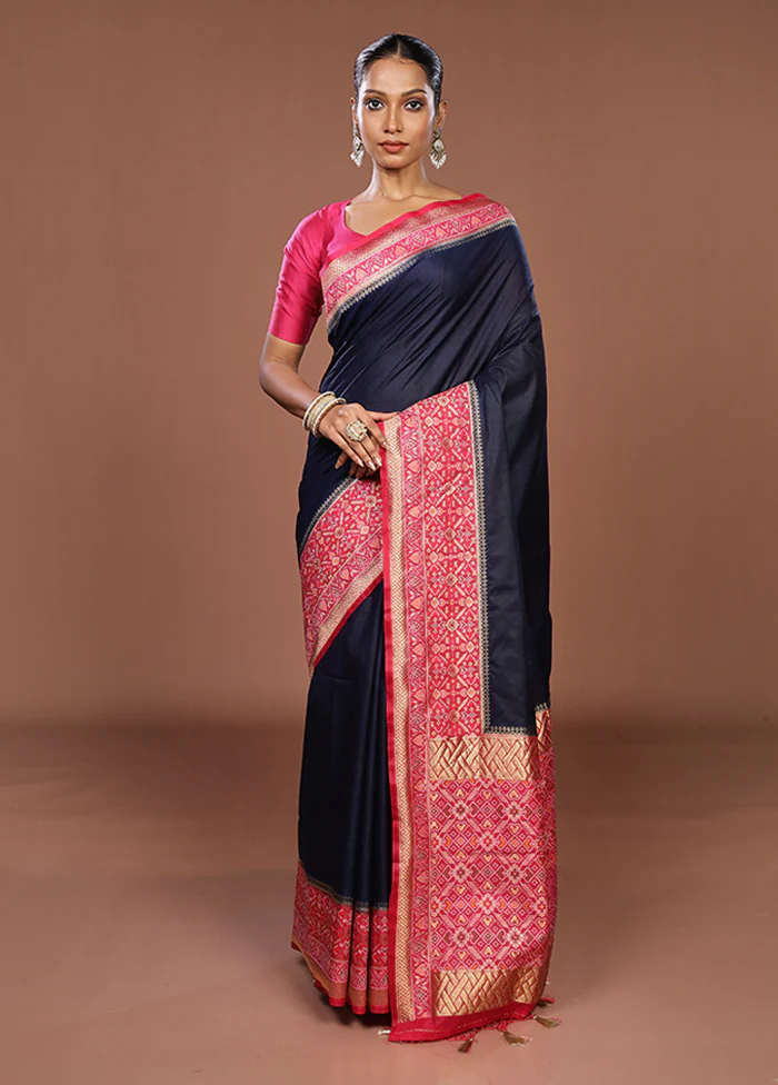 Blue Dupion Silk Saree With Blouse Piece - Image 2