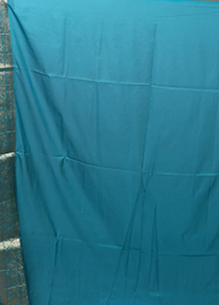 Blue Dupion Silk Saree With Blouse Piece - Image 5