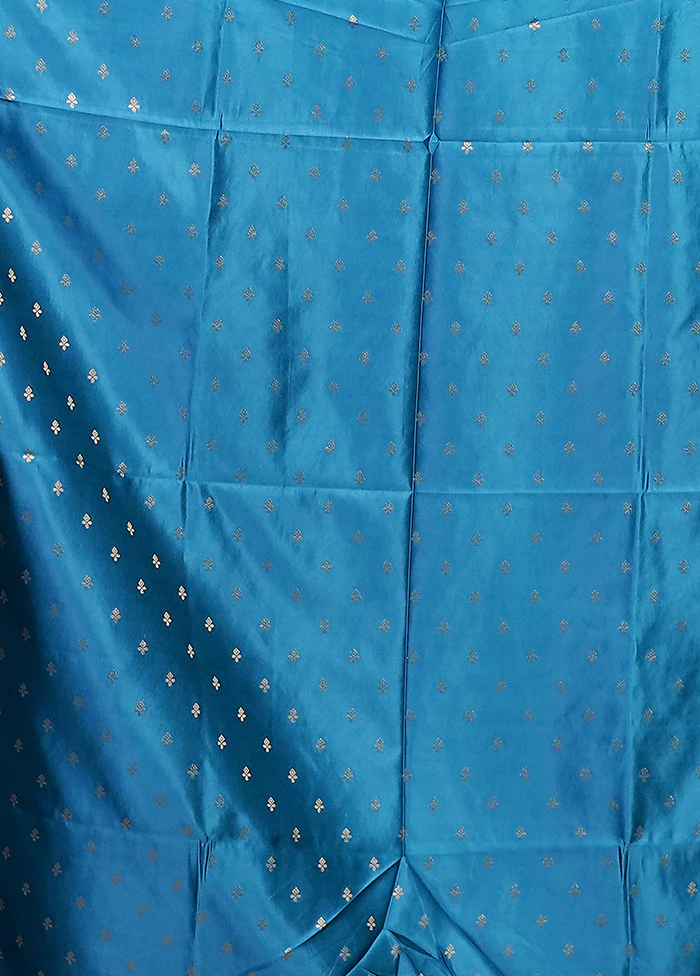 Blue Dupion Silk Saree With Blouse Piece - Image 5