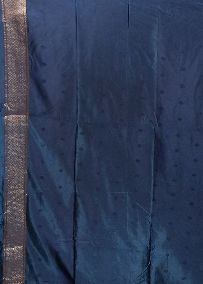 Blue Dupion Silk Saree With Blouse Piece - Image 5