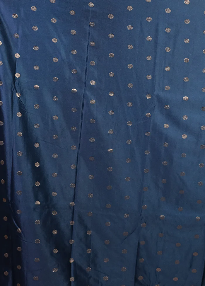 Blue Dupion Silk Saree With Blouse Piece - Image 5