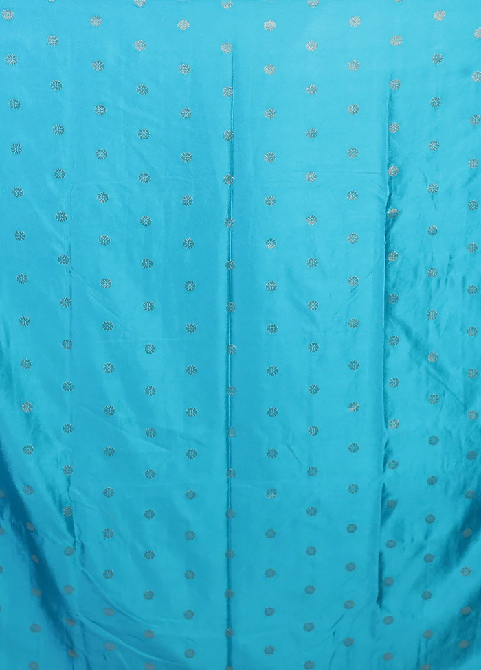 Blue Dupion Silk Saree With Blouse Piece - Image 5