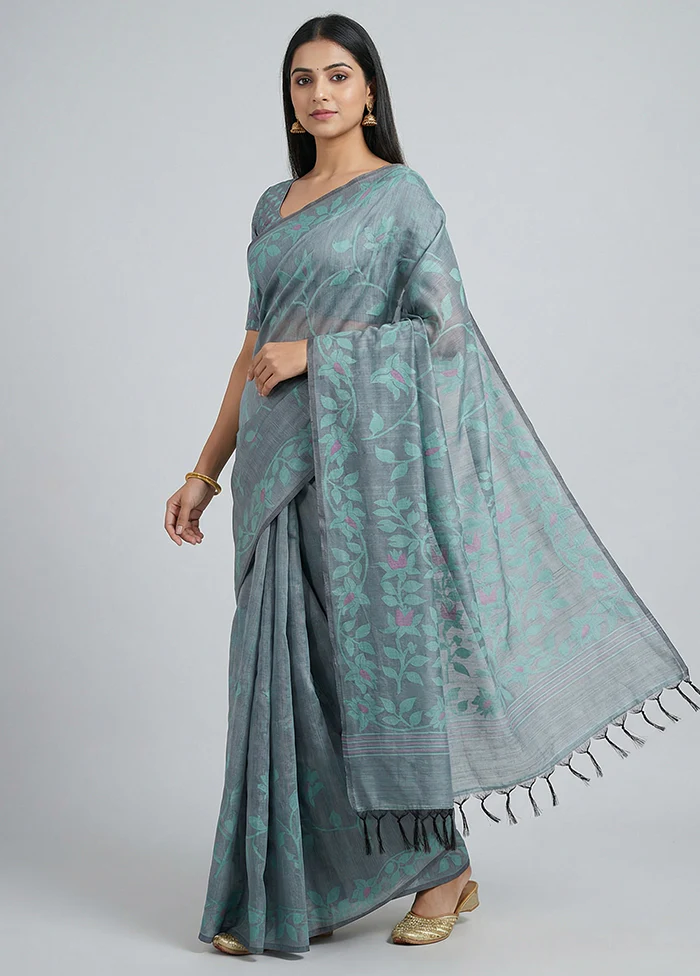 Blue Dupion Silk Saree With Blouse Piece