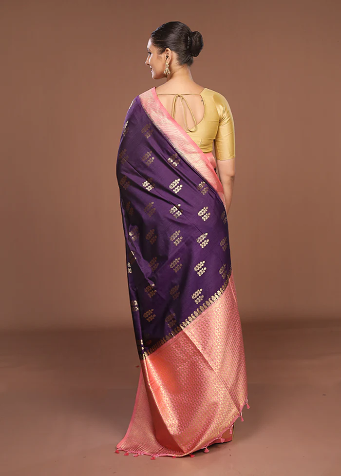 Blue Dupion Silk Saree With Blouse Piece - Image 3