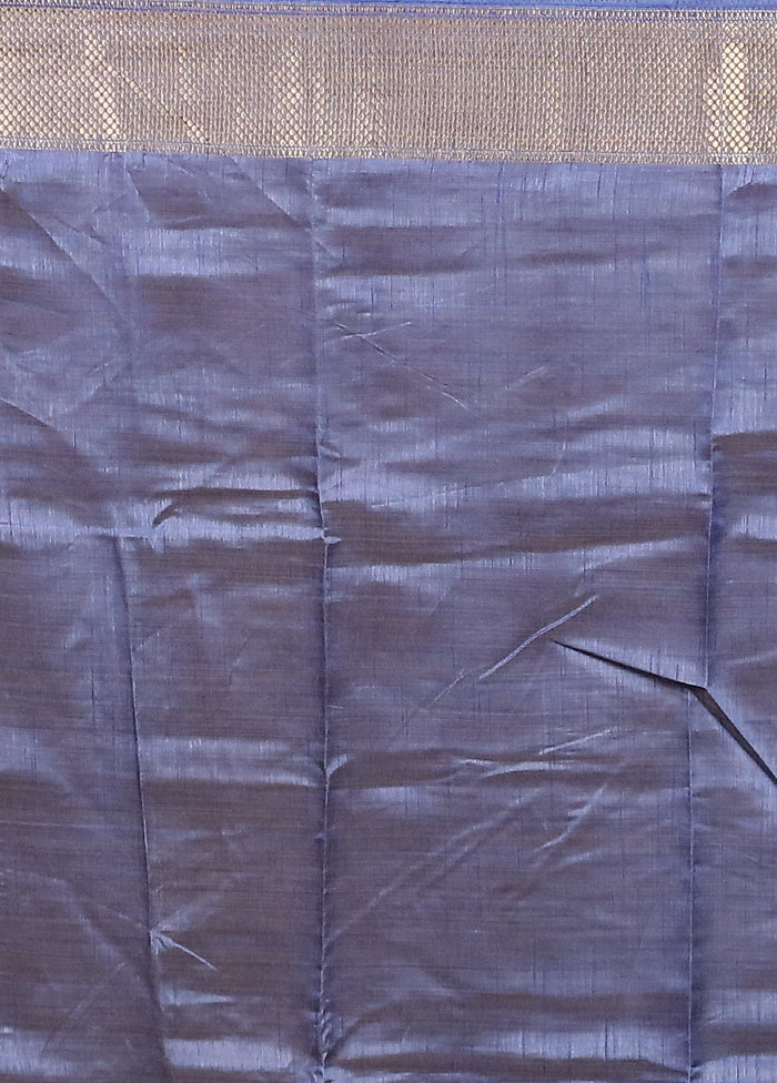 Blue Dupion Silk Saree With Blouse Piece - Image 5