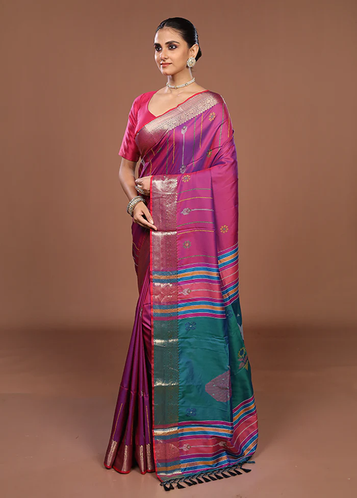 Pink Dupion Silk Saree With Blouse Piece - Image 4