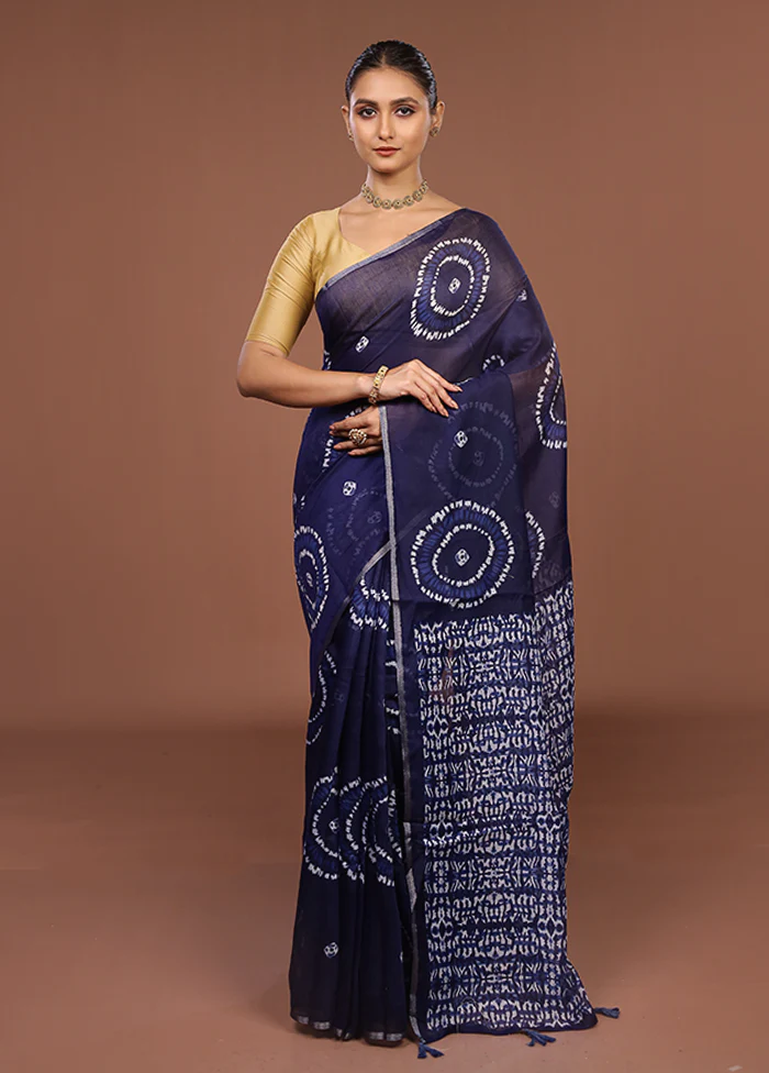 Blue Dupion Silk Saree With Blouse Piece - Image 2