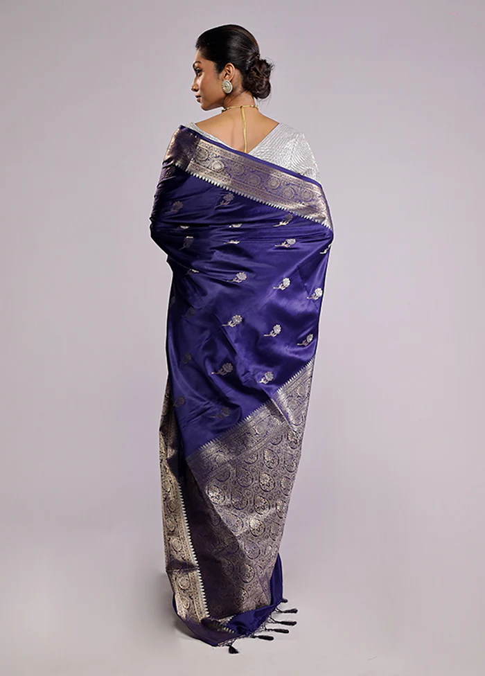 Blue Dupion Silk Saree With Blouse Piece - Image 3