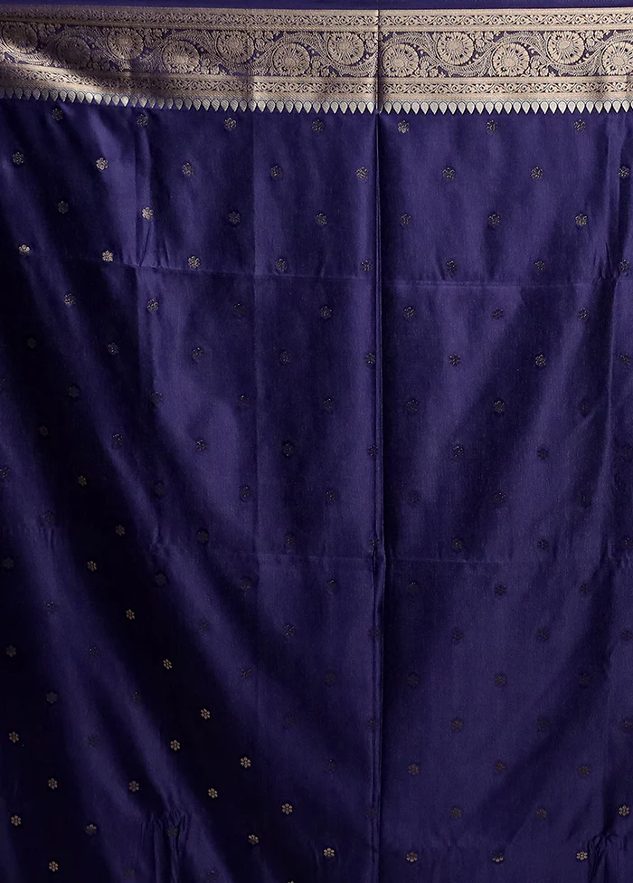 Blue Dupion Silk Saree With Blouse Piece - Image 5