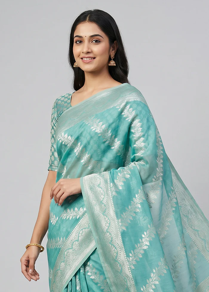 Blue Dupion Silk Saree With Blouse Piece - Image 2