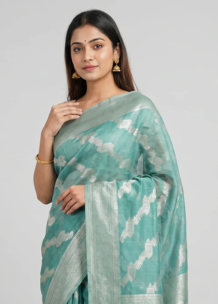 Blue Dupion Silk Saree With Blouse Piece - Image 2