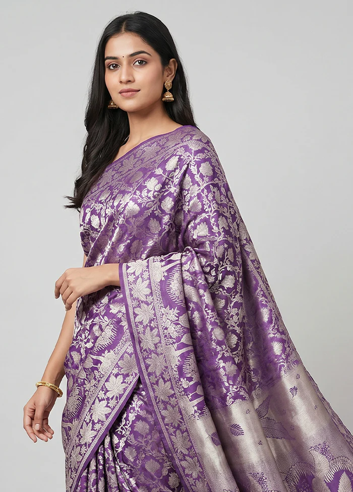 Blue Dupion Silk Saree With Blouse Piece - Image 2
