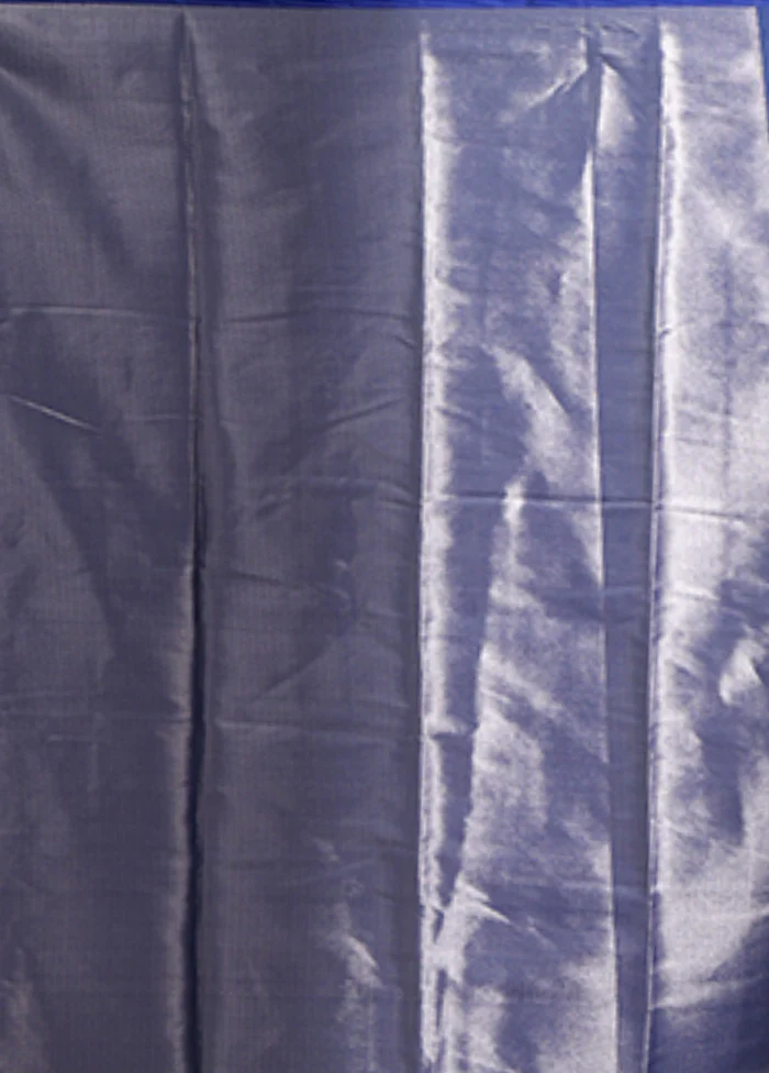 Blue Dupion Silk Saree With Blouse Piece - Image 4