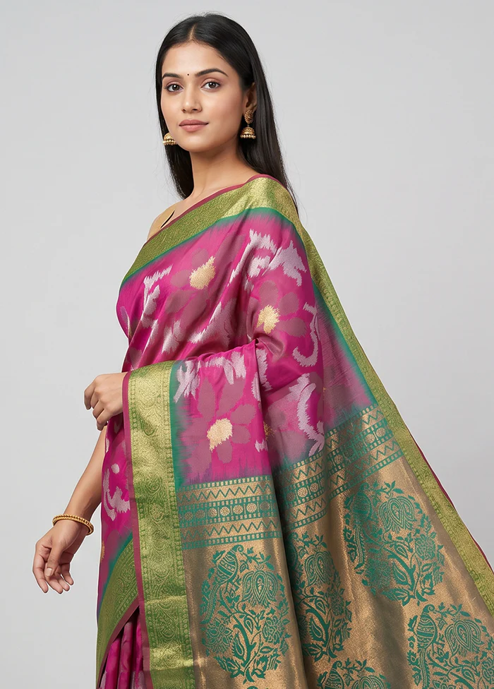 Blue Dupion Silk Saree With Blouse Piece - Image 2