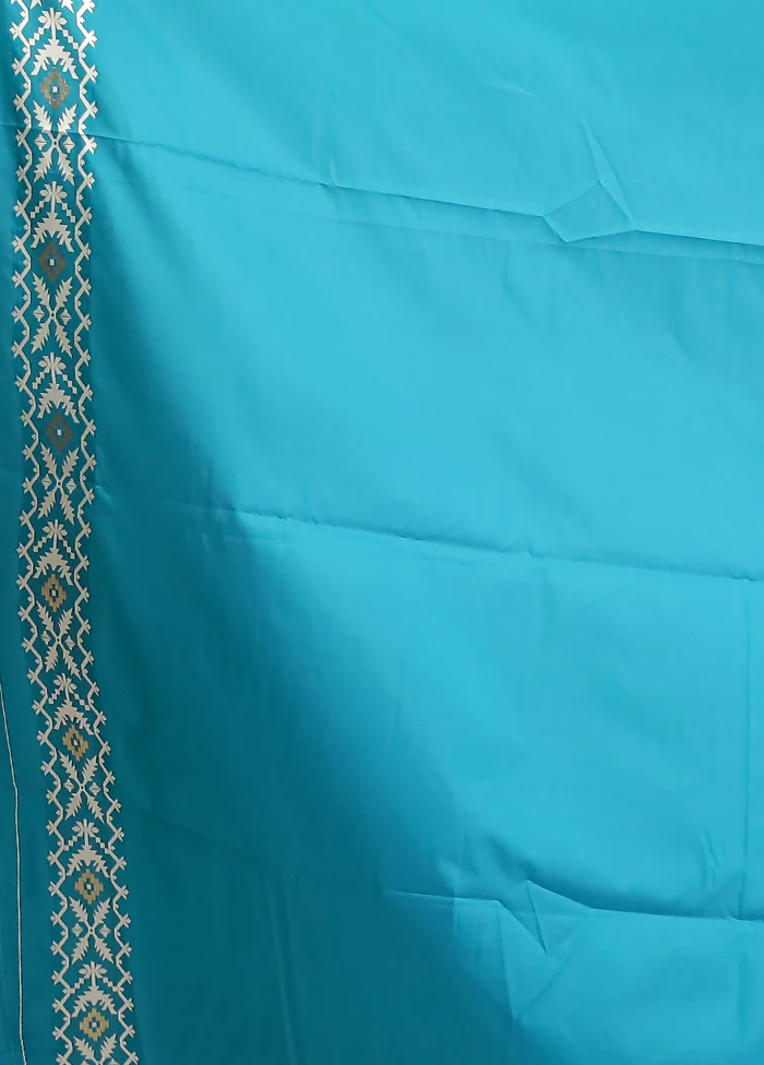 Blue Dupion Silk Saree With Blouse Piece - Image 5