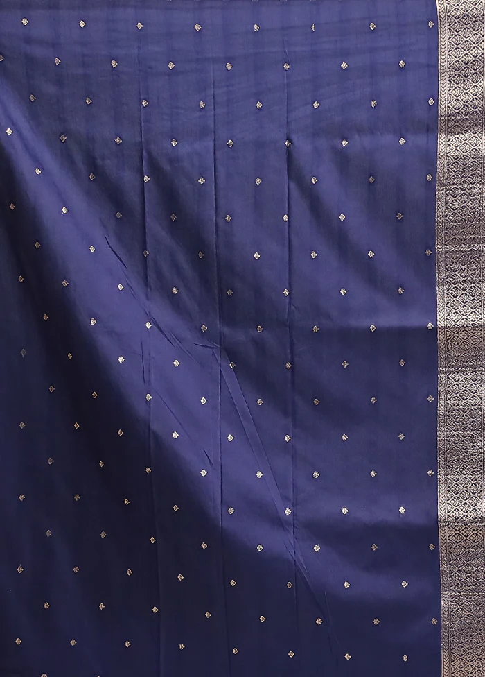 Blue Dupion Silk Saree With Blouse Piece - Image 5
