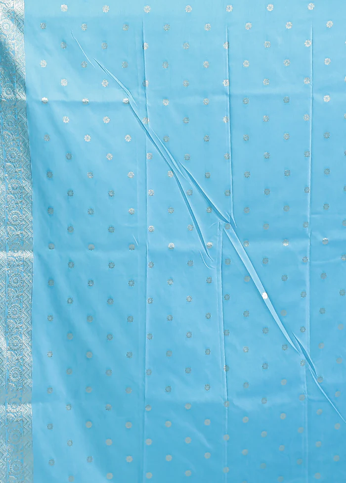 Blue Dupion Silk Saree With Blouse Piece - Image 5