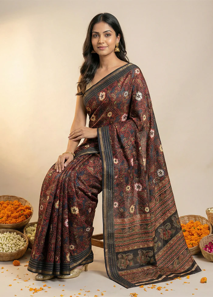 Blue Dupion Silk Saree With Blouse Piece - Image 3