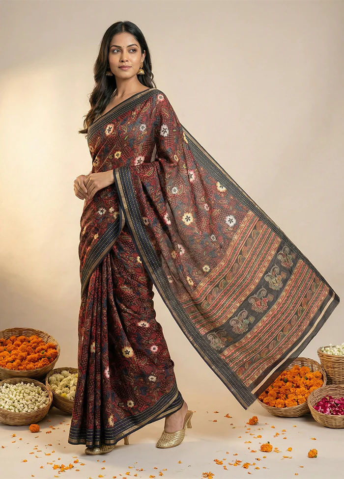 Blue Dupion Silk Saree With Blouse Piece - Image 4